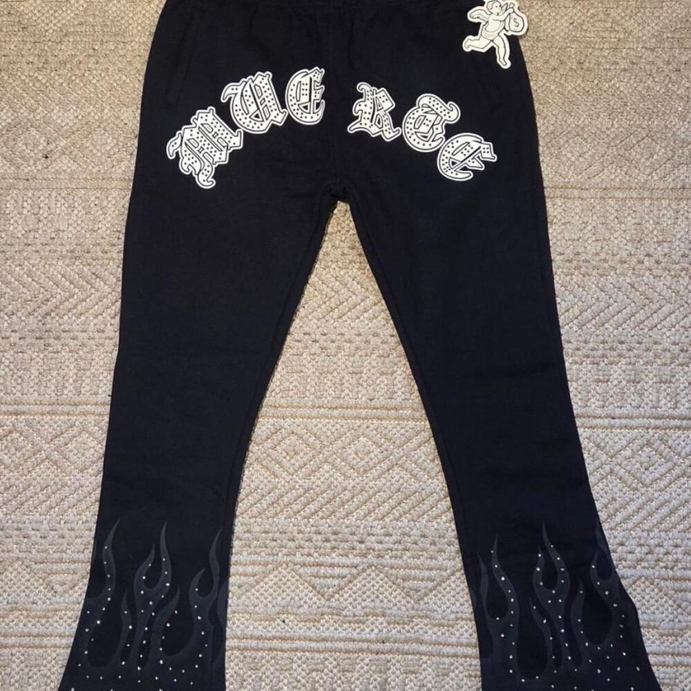 Hasta Muerte Flame Sweatpants Black 2XL NWT (Rhinestone Detail)